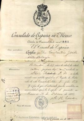 Gandarilla Pedraja, Constantino - Certificado de nacionalidad