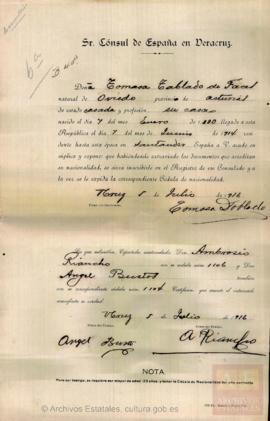 Tablado, Tomasa - Cédula de nacionalidad