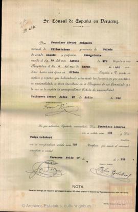 Rivero Folguera, Francisco - Cédula de nacionalidad