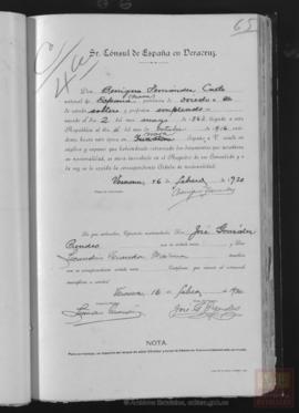 Fernández Cueto, Benigno - Cédula de nacionalidad