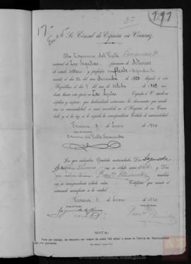 Valle Fernández, Casimiro - Cédula de nacionalidad