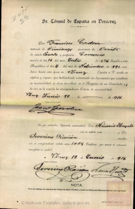 Cordera Bueno, Francisco - Cédula de nacionalidad