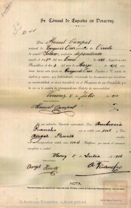 Campal, Manuel - Cédula de nacionalidad