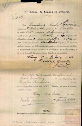 Cueto García, Desiderio - Cédula de nacionalidad