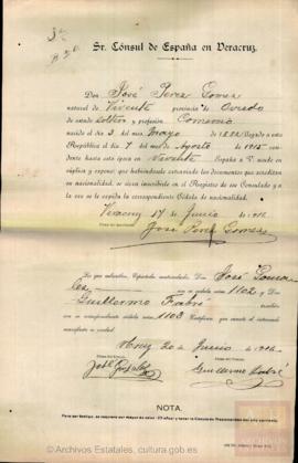 Pérez Gómez, José - Cédula de nacionalidad