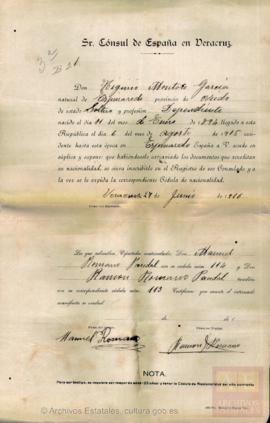 Montoto García, Higinio - Cédula de nacionalidad