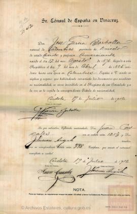 García Borbolla, José - Cédula de nacionalidad