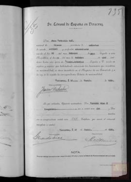 Ordiales Cue, Juan - Cédula de nacionalidad