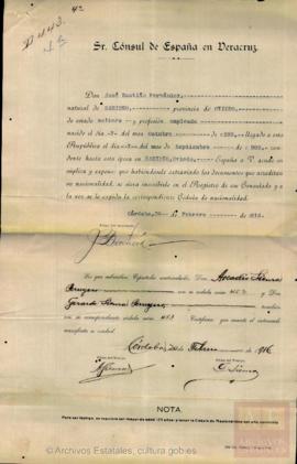 Bastián Fernández, José - Cédula de nacionalidad