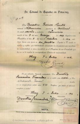 Rivero Cueto, Arcadio - Cédula de nacionalidad